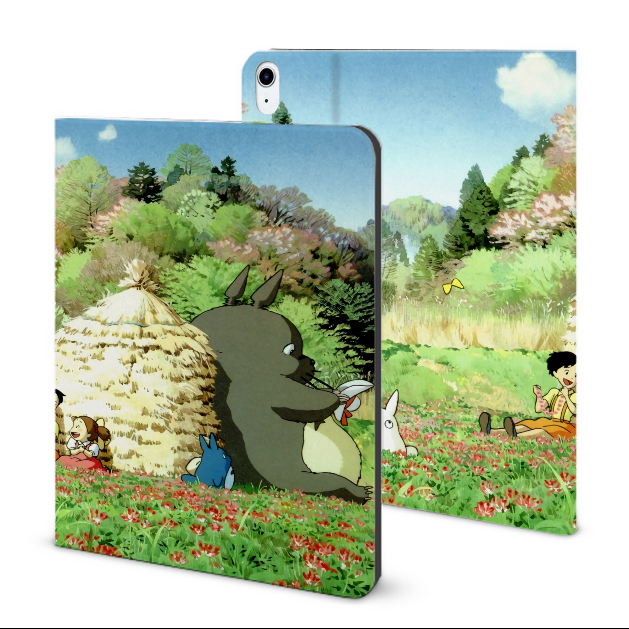 （画像用） となりのトトロ 草壁メイ 草壁サツキ My Neighbor Totoro Satsuki Kusakabe Mei Kusakabe IPad ケース ブック型 PUレザー TPU 耐衝撃 軽量 薄型 ペン収納なし 全面保護 IPad 各モデル対応